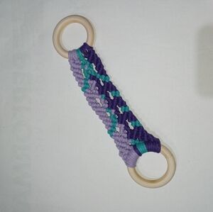 Hand Kitchen Towel Wooden Holder Boho Macrame Tri-color
